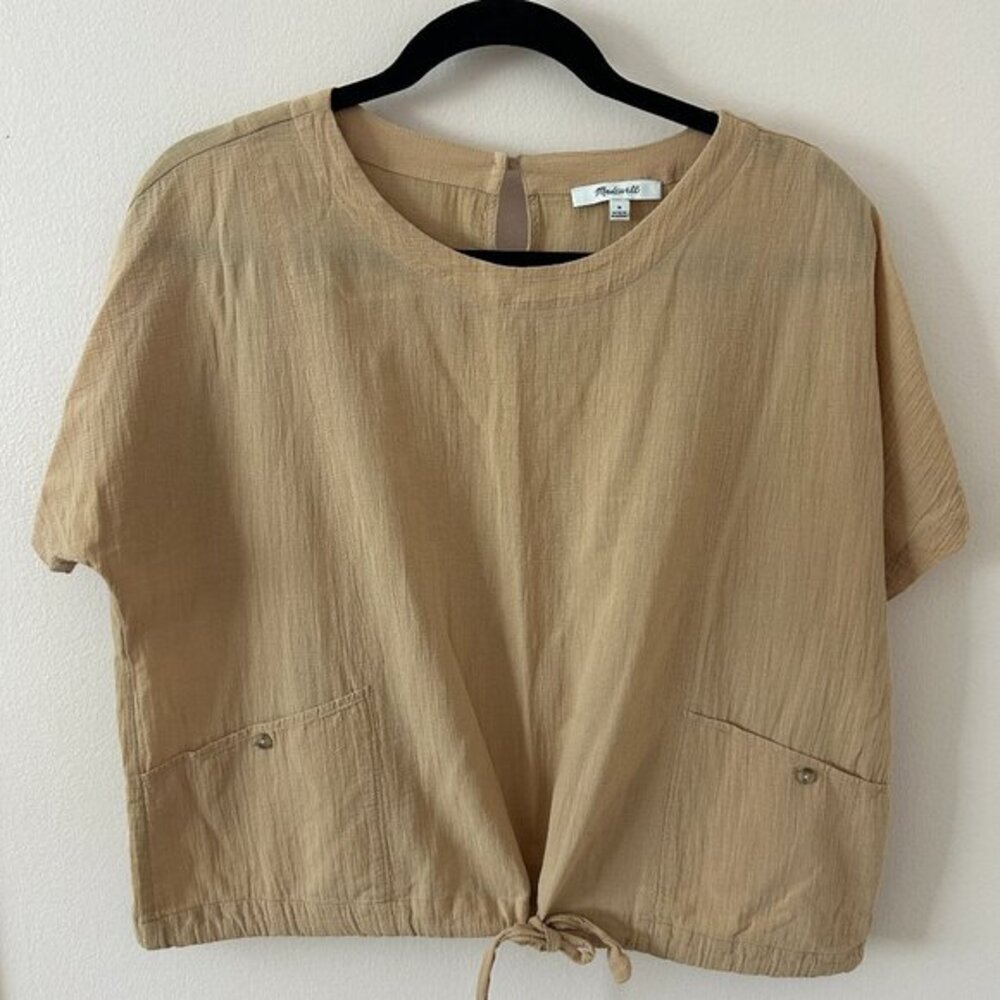 Madewell Tie-Front Linen Blouse – Two Front Pockets – Size M‎